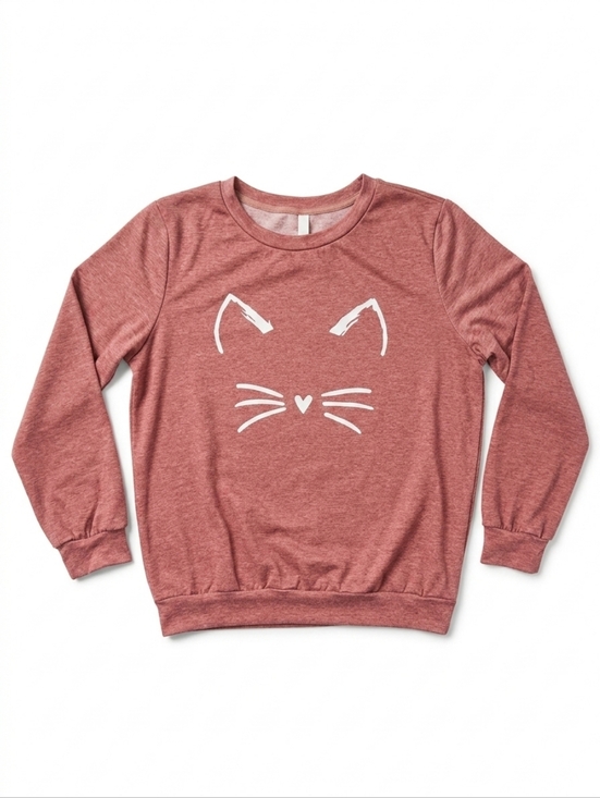 Tops - Heathered Dusty Rose Cat Crewneck Size Large